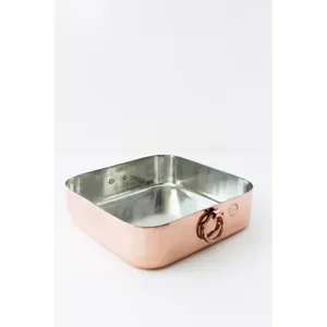 Plat à rôtir rectangulaire en cuivre avec revêtement en acier inoxydable et poignées latérales pour la cuisson au four et le service - Product Image 3