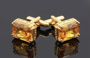 Gemelos de Lujo con Piedra de Citrino Amarillo Corte Princesa Genuina para Hombre, Gemelos de Oro para Camisa, Joyería para Novio de Boda - Product Image 5