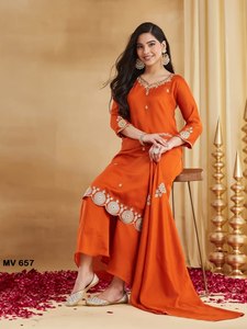 NUEVO LANZAMIENTO: Conjunto de pantalón y dupatta de seda Vichitra de alta calidad con bordado Jari multihilo y trabajo de costura. - Product Image 5