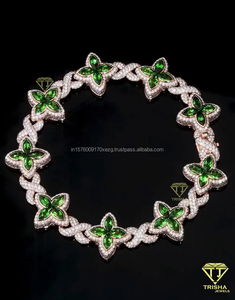 Hot Selling VVS Moissanite Green Flower Link <b>Chain</b> Rhodium Plated 925 Sterling Silver <b>Iced</b> <b>Out</b> Custom Hip Hop Statement Jewelry - Product Image 1