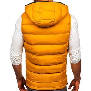 OEM ODM Custom Logo Men's Sleeveless Puffer Vest Jacket Winter Solid Plush Lining <b>Waistcoat</b> with Linen Shell - Product Image 5