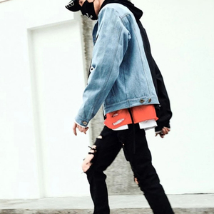 Best High quality Red Black Color Block Patchwork Streetwear <b>Jacket</b> Men's Long Sleeve Casual Coat - Product Image 3