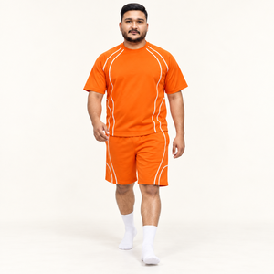 Conjunto de Pantalones Cortos y Camiseta para Hombre, Diseño con Ribete en Contraste, Corte Holgado, Ropa Deportiva Casual de Verano, Etiqueta Personalizada, Venta al Por Mayor OEM, Directo de Fábrica - Product Image 3