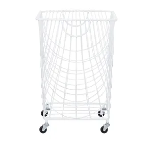 Panier à linge en métal blanc avec roulettes, 17 x 17 x 24 pouces, pour vêtements, serviettes, rangement chambre et salle de bain - Product Image 3
