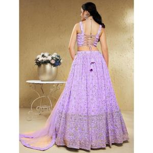 Lentejuelas de lavanda tentadoras Georgette Lehenga Choli con Dupatta - Product Image 3