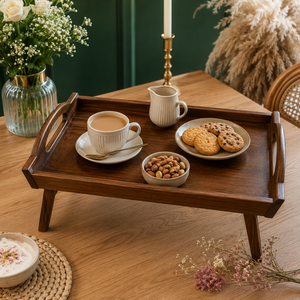 Handcrafted Wooden Bed <b>Breakfast</b> <b>Tray</b> with Foldable Legs | Premium Serving <b>Tray</b> for Tea Coffee Food Laptop Home Hotel Restaurant - Product Image 4