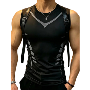 Mens Black Compression <b>Tank</b> <b>Top</b> Sleeveless Athletic Gym Training Shirt Quick Dry Breathable Stretch Fit Sports Workout XL - Product Image 2
