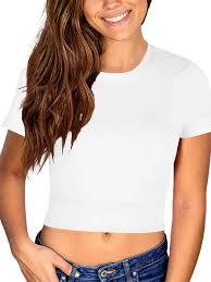 T-shirt court personnalisé à col rond en coton et élasthanne tricoté respirant pour femme avec imprimé - Product Image 2