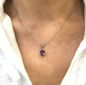 Pendentif ovale en argent avec améthyste véritable, pierre de naissance de février, bijou élégant fait main, cadeau pour femme, collier - Product Image 6