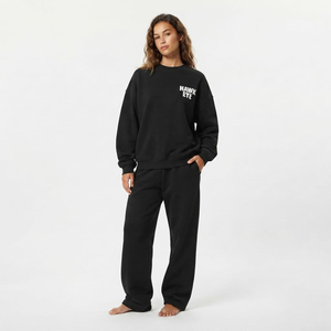 Conjunto de Sudadera y Pantalón Jogger Oversize de Algodón con Hombros Caídos y Cuello Redondo para Mujer, Venta al por Mayor, Estilo Casual Urbano - Product Image 3