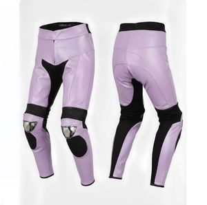 Pantalon de course en cuir noir pour motard, couleur lavande - Product Image 1