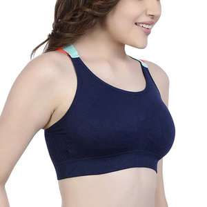 Sujetador deportivo sin costuras azul marino para mujer, cuello redondo, espalda cruzada, soporte medio, ropa deportiva para yoga, poliéster, elastano, transpirable - Product Image 2