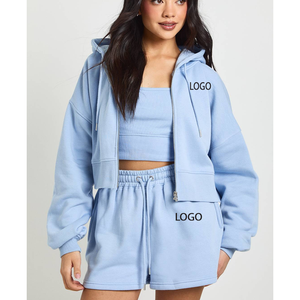 Ensemble de vêtements de sport pour femmes de haute qualité, short respirant en coton molletonné, logo imprimé/brodé, sweat-shirt ample, tenue en 2 pièces - Product Image 1
