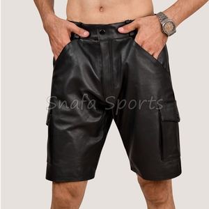 บริการ OEM ราคาสมเหตุสมผล กางเกงขาสั้นหนังสำหรับผู้ชาย สไตล์ล่าสุด ออกแบบเองได้ กางเกงขาสั้นหนังสตรีทแวร์ผู้ชาย ขายส่ง - Product Image 6