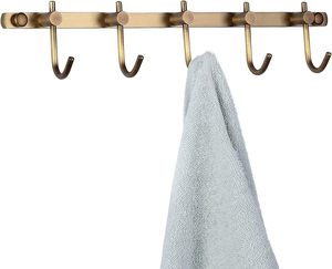 Perchero de pared de latón cepillado de lujo con 5 ganchos, organizador de metal resistente para toallas, batas, sombreros y bolsos, ideal para entrada, baño y dormitorio. - Product Image 5