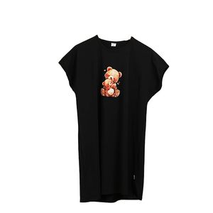 T-shirt noir à manches courtes pour femme avec imprimé ours de dessin animé, col rond, coupe ample, style décontracté, à porter en toutes saisons - Product Image 5