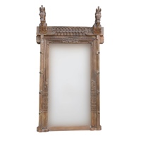 Cadre de miroir mural décoratif indien artisanal en bois massif sculpté, style rustique vintage, artisanat indien du Rajasthan, par Haswani Handicrafts