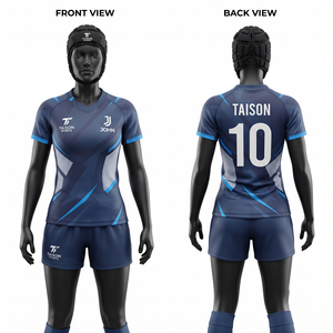 Uniforme de Rugby Personalizado para Mujer, 260 GSM, Poliéster Interlock Premium, Azul Marino, Azul Cielo, Paneles Blancos en Contraste, Impresión por Sublimación, Bordado - Product Image 1