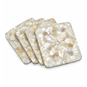 Juego de posavasos de nácar al por mayor, cuadrados con incrustaciones de concha, para decoración de mesa de café, posavasos de resina personalizados para hotel - Product Image 1
