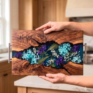 Bandeja Artística de Resina Epoxi y Madera con Patrón de Grano Natural para una Decoración Elegante del Hogar y Accesorios de Servicio de Primera Calidad - Product Image 1