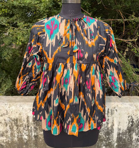 Túnica informal de algodón estampada para mujer, minivestido con cuello redondo, conjunto corto de verano a la moda - Product Image 4