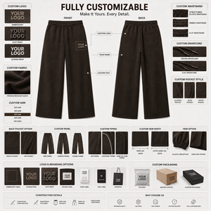 Wholesale Premium Quality Men's <b>Brown</b> Fleece Sweatpants Elastic Waist Wide Leg Casual Pants With Custom Logo <b>Joggers</b> For Unisex - Product Image 5