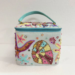 Trousse de Maquillage Artisanale Thème Océan, Ornée de Perles, Boîte de Rangement Coquillages et Perles, Fournisseur en Gros OEM Export - Product Image 1