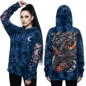 Sudadera con Capucha para Mujer, Color Naranja Coral Sólido, Estilo Desgastado, con Detalle de Telaraña y Pedrería, Gráfico de Zombie Gritando en la Espalda, Lavado Ácido Vintage, 100% Algodón - Product Image 6
