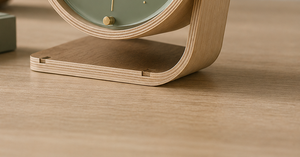 Minimalist Wooden Desk Clock with Green Face and Gold Hands Silent Quartz Movement Circular Design - Product Image 3