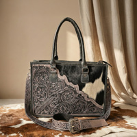 Sac fourre-tout en cuir de vachette occidental fait main avec broderie florale et design gravé, bandoulière réglable de 16 pouces pour femme