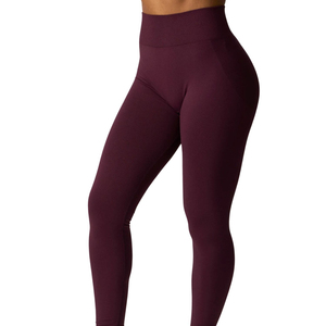High Elastic Waist Solid Color Seamless Yoga Leggings Full Length <b>Women's</b> Fitness Pants Stretchy Spandex/Nylon Eco-Friendly - Product Image 1