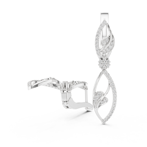Boucles d'oreilles pendantes en or blanc 10K avec diamant de laboratoire taille ronde, motif feuille, moins d'un carat, plaqué rhodium, luxe - Product Image 2