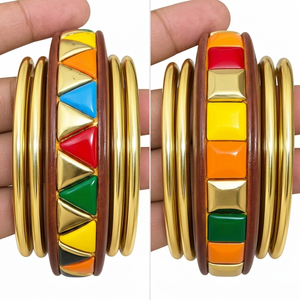 Bracelets en résine et bois massifs faits à la main, bijoux fantaisie bohèmes empilables, accessoires de mode en gros - Product Image 1