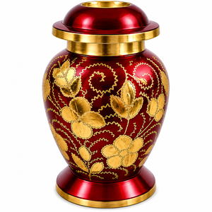 Beautiful Antique Maroon Silver Engraved Eco-Friendly <b>Mini</b> Keepsake Urn for Storage Funeral Ashes - Product Image 4