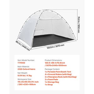 Carpa de Pintura Portátil de 115.35 x 90.55 x 74 Pulgadas con Malla Protectora Integrada en el Suelo, Refugio para Pulverización y Mobiliario de Camping - Product Image 5