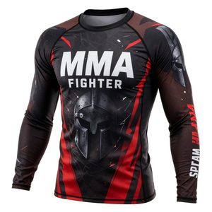 Camiseta de Compresión de Manga Larga para Luchadores de MMA, Diseño Sublimado de Secado Rápido, Color Rojo y Negro - Product Image 3