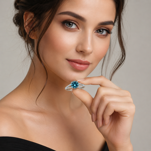 Luxury Solitaire <b>Blue</b> Diamond <b>Ring</b> in White Gold with Accent Diamonds | Elegant Engagement Wedding Fine Jewelry Gift for Women - Product Image 4
