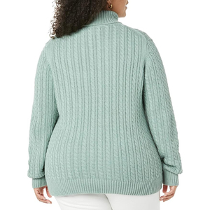 Women's Light Blue Turtleneck Pullover Knitted Sweater Full Sleeve Solid Color 100% Acrylic Casual Autumn Wear - Product Image 3