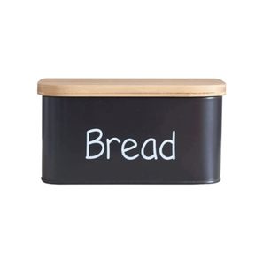 Metal Kitchen Canister <b>Set</b> 5-Piece Black With Bamboo Lids Bread Sugar Coffee <b>Tea</b> Biscuits Storage Containers - Product Image 2
