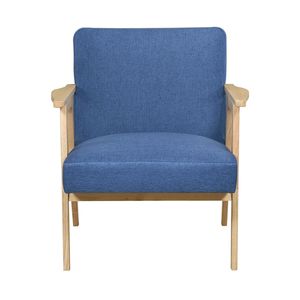 Poltrona Moderna in Tessuto Blu con Struttura in Legno di Gomma Naturale, Arredamento Contemporaneo per Soggiorno - Product Image 2