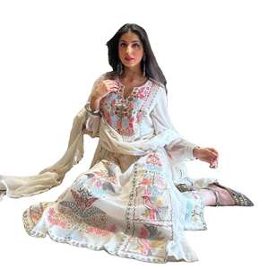 Nuevo Conjunto de Ropa Étnica India y Pakistaní de Georgette Bordado, Salwar Kameez con Pantalón y Dupatta, Listo para Usar - Product Image 1