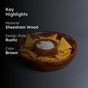 Wooden Serving <b>Platter</b> With Dip Cup Rustic Reusable Tableware For Chips And Dip - Product Image 5