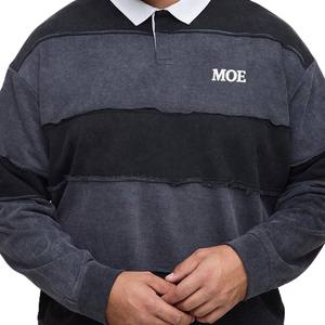 Camiseta de hombre con logo personalizado, de uso diario, con rayas en los paneles, manga larga, cuello rugby, rayas en los paneles, algodón orgánico puro, fabricante OEM al por mayor. - Product Image 3