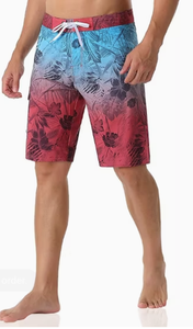 <b>Mens</b> Floral Gradient Board Shorts Quick Dry Drawstring Casual Swim <b>Trunks</b> Mid Waist Polyester Bermuda Shorts - Product Image 2