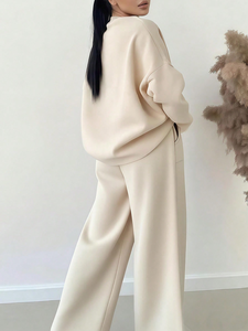 Conjunto de sudadera de cuello redondo para mujer, jersey de manga larga con pantalones cargo de pierna ancha y bolsillos, conjunto informal de dos piezas a juego - Product Image 2