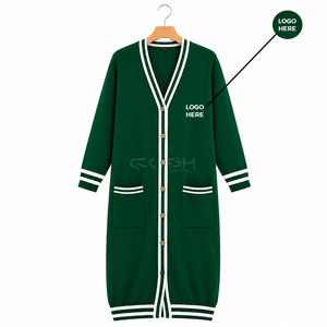 Cosh International Sorority Sisterhood Acrylic Green Knitted <b>Cardigan</b> <b>Long</b> Sleeve V-Neck Casual Full <b>Length</b> With Pockets - Product Image 1