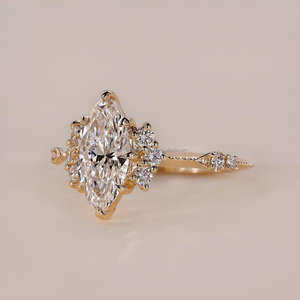 Anillo de Diamantes de Lujo con Corte Marquesa Cultivado en Laboratorio, con Piedras Laterales Decorativas, Oro Sólido de 10K, 14K o 18K, Joyería Romántica de Compromiso para Ella - Product Image 3