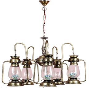 Lámpara de techo curva de bronce antiguo vibrante con múltiples brazos y pantallas de tulipán en naranja brillante, disponible a precios de mayorista. - Product Image 5