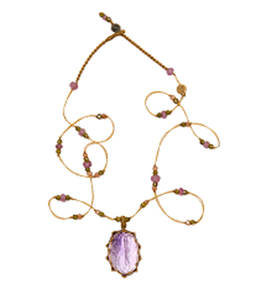 Pendentif ovale en macramé fait main violet avec cordon perlé long, bijou artisanal bohème pour femme, plaqué platine, certifié IGI - Product Image 2