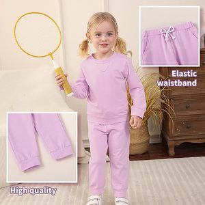 Nouvel ensemble de vêtements pour enfants unisexe, sweat-shirt à manches longues, pantalon uni, 2 pièces, tenues d'hiver pour tout-petits, 100% coton respirant - Product Image 3
